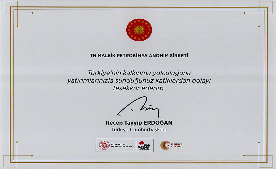 Cumhurbaşkanlığı Teşekkür Mektubu